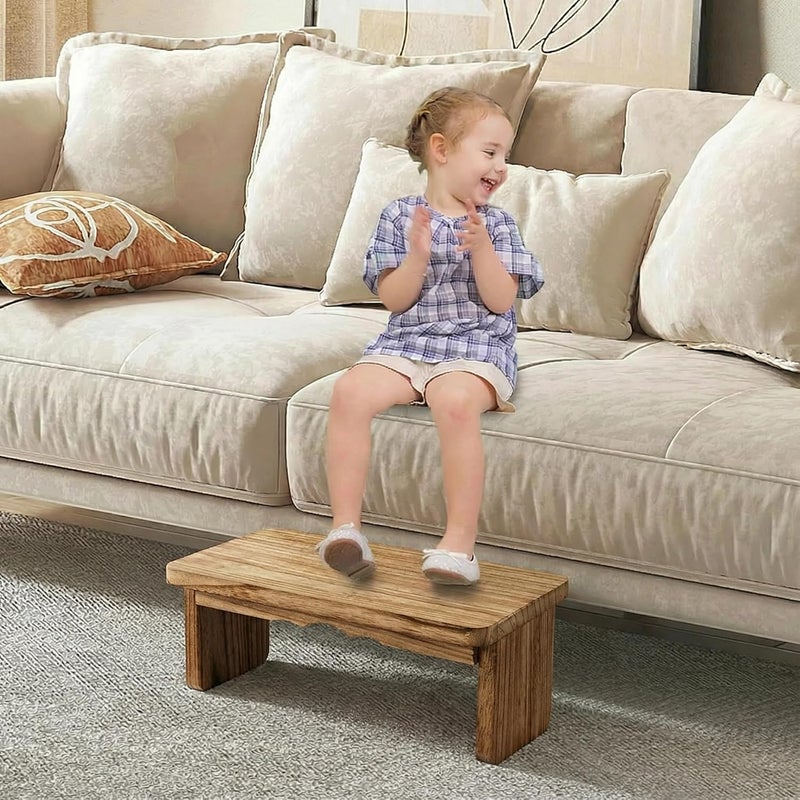 Elfzone Wooden Step Stool - 9'' One Step Stool for Adults, Wooden Beside Step, Heavy Duty/Portable/Nonslip/Durable Construction Safe Step for Bedroom/Kitchen (Dark Wood) - Image 2